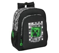 MINECRAFT - Mochila Escolar Niño, Mochila Infantil, Adaptable a Carro, Ideal para Niños en Edad Escolar, Cómoda y Versátil, Calidad y Resistencia, 32x12x38 cm, Color Negro/Gris/Verde
