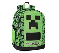 Minecraft - Mochila escolar oficial Minecraft, con 2 amplios espacios centrales, bolsillo frontal contorneado, bolsillos laterales de malla, correas ajustables acolchadas, parte trasera y fondo