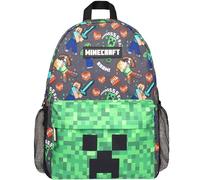 Minecraft Mochila escolar para niños y niñas, Mochilas para niños, grande, tamaño A4, multicompartimento, con bolsillo de malla y correas acolchadas ajustables, Verde, L