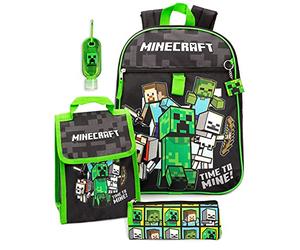 Minecraft - Mochila para niños (5 piezas, creeper zombie school almuerzo bag, gamer, Negro, talla única, Minecraft-temático