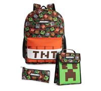 Minecraft Mochila unisex infantil multicolor de 3 piezas Creeper & TNT | Cierre con cremallera y gancho | Material escolar | Imprescindibles para la vuelta al cole | Merchandising