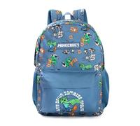 Minecraft Mochila Zombie | Bolsa azul con cremallera para niños unisex | Lleva libros de vuelta a la escuela | Diseño de enredadera y zombi | Mercancía temática de juegos