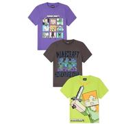 Minecraft Niños Paquete de 3 Camisetas Infantiles Multipack Camiseta, multicolor, 8-9 años