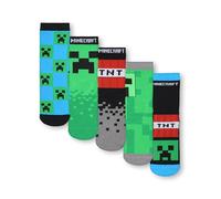 Minecraft Pack de 5 Calcetines para Niños | Calcetines de Media Pierna con Creeper y TNT Estampado por Todas Partes en Negro, Verde y Azul | Pack de 5 Calcetines para Gamers