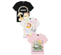 Minecraft Paquete de 3 camisetas infantiles para niñas, paquete múltiple, multicolor, 6-7 años