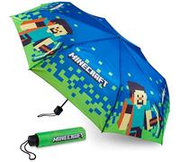 Minecraft Paraguas Plegable Niños, Ligero y Telescópico - Accesorios de Viaje (Azul/Verde)