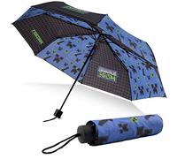 Minecraft Paraguas Plegable Niños, Ligero y Telescópico - Accesorios de Viaje (Negro/Azul)