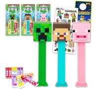 Minecraft PEZ - Juego de dispensadores - Paquete de 3 Pez con calcomanías Creeper, Steve, Alex, Pig Plus, más | Dispensador de dulces Minecraft 3 PEZ y 6 repuestos de caramelos