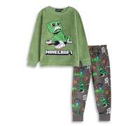 Minecraft Pijama de Manga Larga y pantalón Largo Creeper para niño de Forro Polar Suave Verde y Gris con el Logo de la Marca | Ropa de Dormir cómoda para niños