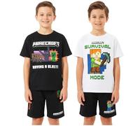 Minecraft Pijama Niño 6-14 Años, Pack de 1 o 2 Conjunto de Pijama Corto, Creeper Ropa de Dormir Manga Corta, Regalos Niños (13-14 Años, Gris/Blanco, 2 Paquete)