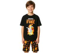 Minecraft Pijama Niño 6-14 Años, Pack de 1 o 2 Conjunto de Pijama Corto, Creeper Ropa de Dormir Manga Corta, Regalos Niños (11-12 Años, Negro/Naranja, 1 Paquete)