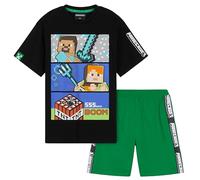 Minecraft Pijama Niño Corto, Conjunto Verano con Camiseta Niño y Pantalón Corto, Ropa de Dormir, Regalo para Gamer (Negro/Verde, 5-6 Años)