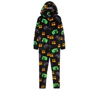 Minecraft Pijama Polar Entero con Capucha y Cremallera para Niño (Negro/Multi, 7-8 Años)