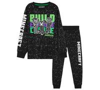 Minecraft Pijamas para Niños - Conjunto de Pantalones y Camiseta Larga, Pijamas Chico Invierno - Regalo Chico (Negro,9-10 años)