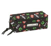 Minecraft - Portatodo Triple Pequeño, Estuche Infantil, Estuche Niño, Ideal para Niños en Edad Escolar, Cómodo y Versátil, Calidad y Resistencia, 22x6x8.5 cm