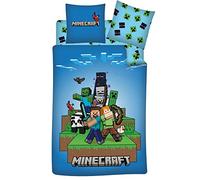 Minecraft Ready to Survive 3 Piezas Funda Nórdica 140x200 + Funda Azul | Funda nórdica + bajera 90x190 | Steve Alex Creepers Minecraft | Niños | Regalo | Lavable a máquina
