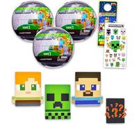 Minecraft Recuerdos de fiesta de bola ciega - Paquete con 3 mini figuras Mash'Ems Blind Box más calcomanías, más | Figuras misteriosas de Minecraft para niños, niñas