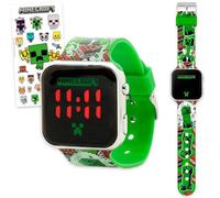 Minecraft Reloj para niños - Paquete con reloj digital LCD Creeper para niños con correa y calcomanías | Reloj de pulsera fácil de leer para niños