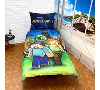 Minecraft Set 2pezzi Cama Individual Funda Nórdica 140x200cm, Almohada Lino