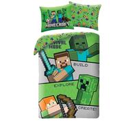 Minecraft - Juego de cama Steve Alex Creeper Zombie, funda nórdica reversible de 140 x 200 cm + una funda de almohada de 70 x 90 cm, 100% poliéster de excelente calidad, multicolor