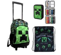Minecraft Set Gran Zaino Trolley Con Ruedas + Estuche + Bolsa Deportiva