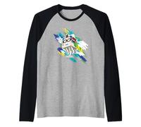 Minecraft Steve Flying with Happy Ghast Wearing Glasses Camiseta Manga Raglan