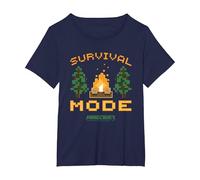 Minecraft Survival Mode Campfire In The Woods Camiseta, Mujer Tallas Grandes, Azul Marino, 1XL Grande