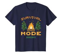 Minecraft Survival Mode Campfire In The Woods Camiseta, Niños, Azul Marino, 4 años