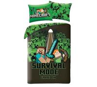 Juego de cama infantil Minecraft - 140 x 200 cm + 70 x 90 cm - 100% poliéster microfibra - funda nórdica + funda de almohada - diseño Survival Mode
