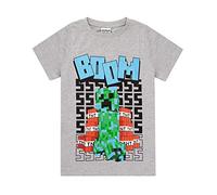 Minecraft T Shirt Boys Cargados Creeper Manga Corta Gris Top Merchandise 7-8 años