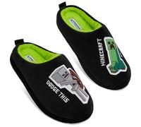 Minecraft Zapatillas de Casa para Niños con Suela Antideslizante - Regalo para Niños (Negro/Verde, 34/35EU)