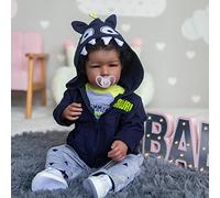 MineeQu 20 Pulgadas tamaño Real de bebé Pelo Rizado enraizado renacido muñeca bebé Que se ve Real y se Siente Real Realista afroamericano recién Nacido niño niño muñecas en Piel marrón Oscuro