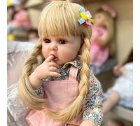 MineeQu 24 Pulgadas Enorme bebé Real tamaño Largo Pelo Rubio Boca Abierta Realista Reborn Baby Doll con Suave ponderado Cuerpo tierno recién Nacido niña muñecas niño cumpleaños Navidad Regalo Set