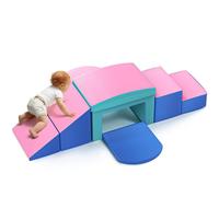 MINENICE Bloques de construcción de Espuma, Bloques de construcción Grandes para bebés y niños pequeños, con tobogán, Arcos en Varios tamaños, para Que los niños trepen (Azul Rosa-6)