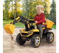 MINENICE Excavadora eléctrica Lischwert con pala y bocina, 12 V, coche eléctrico infantil, control remoto de 2,4 GHz, luz LED, música, USB, para niños a partir de 3 años