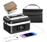 MINENICE Fiambrera Electrica, 1L Inteligente Taper Electrico para Comida con Pantalla Táctil, Fiambrera Termica Portátil con Vajilla de Acero Inoxidable y Bolsa Aislante para Coche/Oficina/Viajes