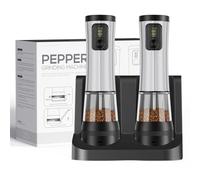 MINENICE Juego de molinillos eléctricos de sal y pimienta, molinillo automático de sal y pimienta de acero inoxidable con grosor ajustable, diseño con indicador luminoso de carga, gran capacidad de