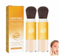 Mineral Sunscreen Setting Powder,Powder Brush On Sunscreen for Face,SPF 50 Brush Sunscreen Powder,Matte Powder,Long Lasting Lightweight Breathable, Oil Control Natural Matte Finish (2Pcs, 1)