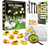Minerales para Niños Regalo Niño 6 7 8 9 10 Años，Minerales y Piedras Preciosas Kit Explorador Niños, Juegos Educativos Insectos Kit de Excavación con Excavación Herramienta, Lupa y Guía de Estudio