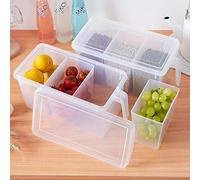 MineSign Paquete de 2 recipientes de plástico divididos para almacenamiento de verduras con tapas y asas para nevera, cajas organizadoras para refrigerador, productos, frijoles, frutas