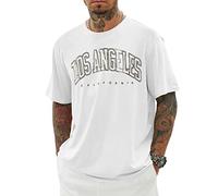 Minetom Camiseta de gran tamaño para hombre, cuello redondo, manga corta, suelta, verano, camiseta de moda con gráficos de Los Ángeles, letras creativas, impresión vintage, ropa de calle, deporte,