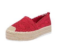 Minetom Plataforma Hueca para Mujer Zapatos Casuales Color SóLido Transpirable Cuña Alpargatas Antideslizante Cómodo Bohemia Espadrilles Rojo 41 EU