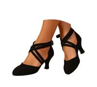 Minetom Zapatos De Baile Mujer Salsa Y Bachata Cerrados Tango Sandalias De Baile De Salon Tacón Alto De Gamuza A Negro 39 EU