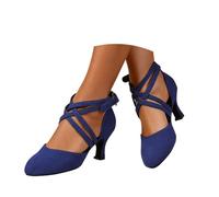 Minetom Zapatos De Baile Mujer Salsa Y Bachata Cerrados Tango Sandalias De Baile De Salon Tacón Alto De Gamuza A Azul 36 EU