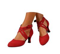 Minetom Zapatos De Baile Mujer Salsa Y Bachata Cerrados Tango Sandalias De Baile De Salon Tacón Alto De Gamuza A Rojo 39 EU