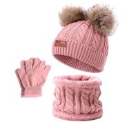 Mineup 3 en 1 niños gorro de invierno bufanda guantes Set cálido gorro de punto gorro niños gorro bufanda guantes con gorro de punto para niñas de 1 a 5 años