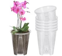 Mineup 6Pcs Maceta de Plástico Transparente 12cm para Orquídeas, Kit para Trasplantar, Con Agujeros y Plato, para Balcón