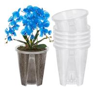 Mineup 6Pcs Maceta de Plástico Transparente 14cm para Orquídeas, Kit para Trasplantar, Con Agujeros y Plato, para Balcón