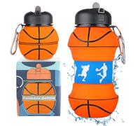 Mineup Basquet Botella de agua silicona, 550 ml Botella Agua Silicona Diseño Deporte, sin BPA, Botella de Agua Plegable para Niños y Niñas para la Escuela, el Ocio y el Deporte
