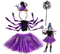 Mineup Costume Murciélago Niña, Disfraz de Araña Niña con tutú de murciélago, varita mágica y mochila de araña, Disfraz Bruja Mágica para Niñas de 4 a 10 años para Halloween, cosplay y carnaval